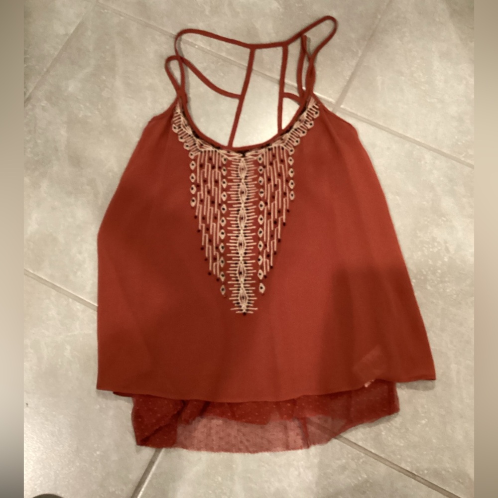 Miss Me Rust Tank Top with Embroidery